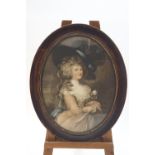 Manner of Joshua Reynolds, Portrait of a Lady holding a rose , hand coloured mezzotint, oval,