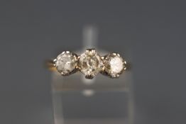 A diamond three stone ring, the graduated round brilliants approx. 0.41cts, 0.54cts and 0.46cts (1.