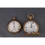 A 'gold' plated full Hunter pocket watch with personal inscription and a gold plated Elgin open