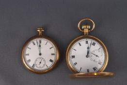 A 'gold' plated full Hunter pocket watch with personal inscription and a gold plated Elgin open