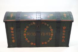 A Continental painted and metal bound dome top chest,