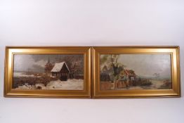 E Bray, Whippingham, Isle of Wight, oil on canvas, signed lower right, 17cm x 34.