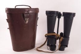 A pair of WWII Barr & Stroud 7X Naval binoculars with splash guard,