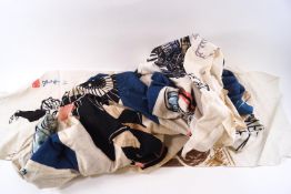 A collection of Japanese Kami Kaze scarves and other textiles