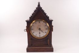 A 19th century oak cased mantel clock, the silvered dial engraved Vieyres, Pall Mall, London,