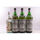 Three 1.5 litre bottles of Martini Extra Dry and a bottle of Bacardi