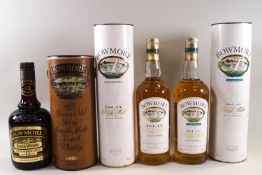 3 bottles of whisky comprising : 1 Bowmore 12 year old 9750ML, 405 proof,