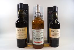 3 bottles of whisky comprising : 1 Benriach 10 year old (1 litre, 43% proof,