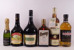 Six bottles of Drambuie, Cointreau, Irish Cream, Cherry Brandy,