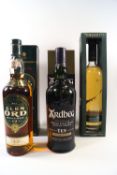3 bottles of whisky comprising : 1 Penderyn Welsh whisky (700ml, 40% proof,