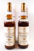 2 bottles of Macallan 10 year old whisky, 40% proof, 700ml,