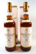 Two bottles of Macallan 10 year old whisky, 40% proof, 700ml,
