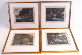 A set of four 19th century coloured engravings of Otter Hounds on a hunt,