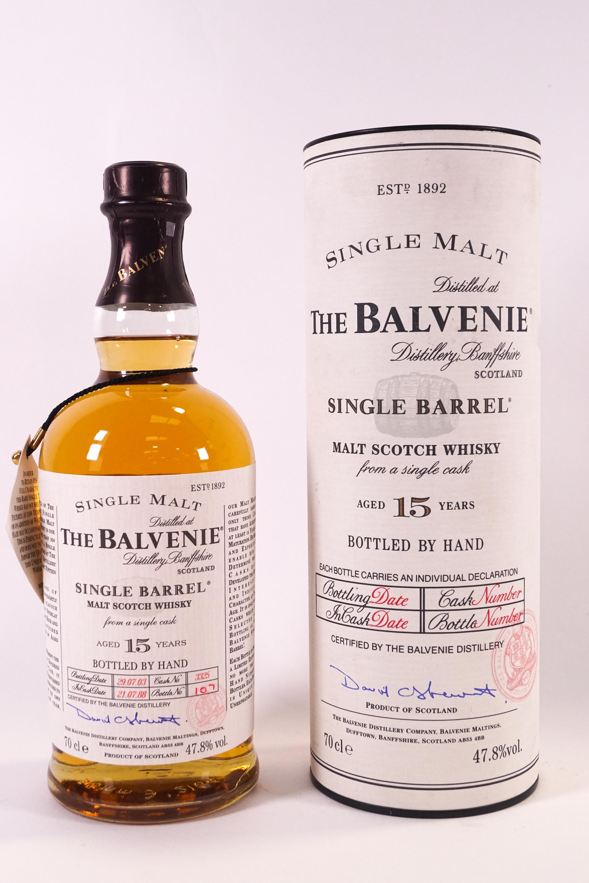 The Balvenie 15 year Single Barrel malt whisky, 70cl, distilled 21st July 1988,