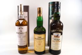 3 bottles of whisky comprising : 1 Macallan Fine Oak 12 year (700ml, 40% proof,