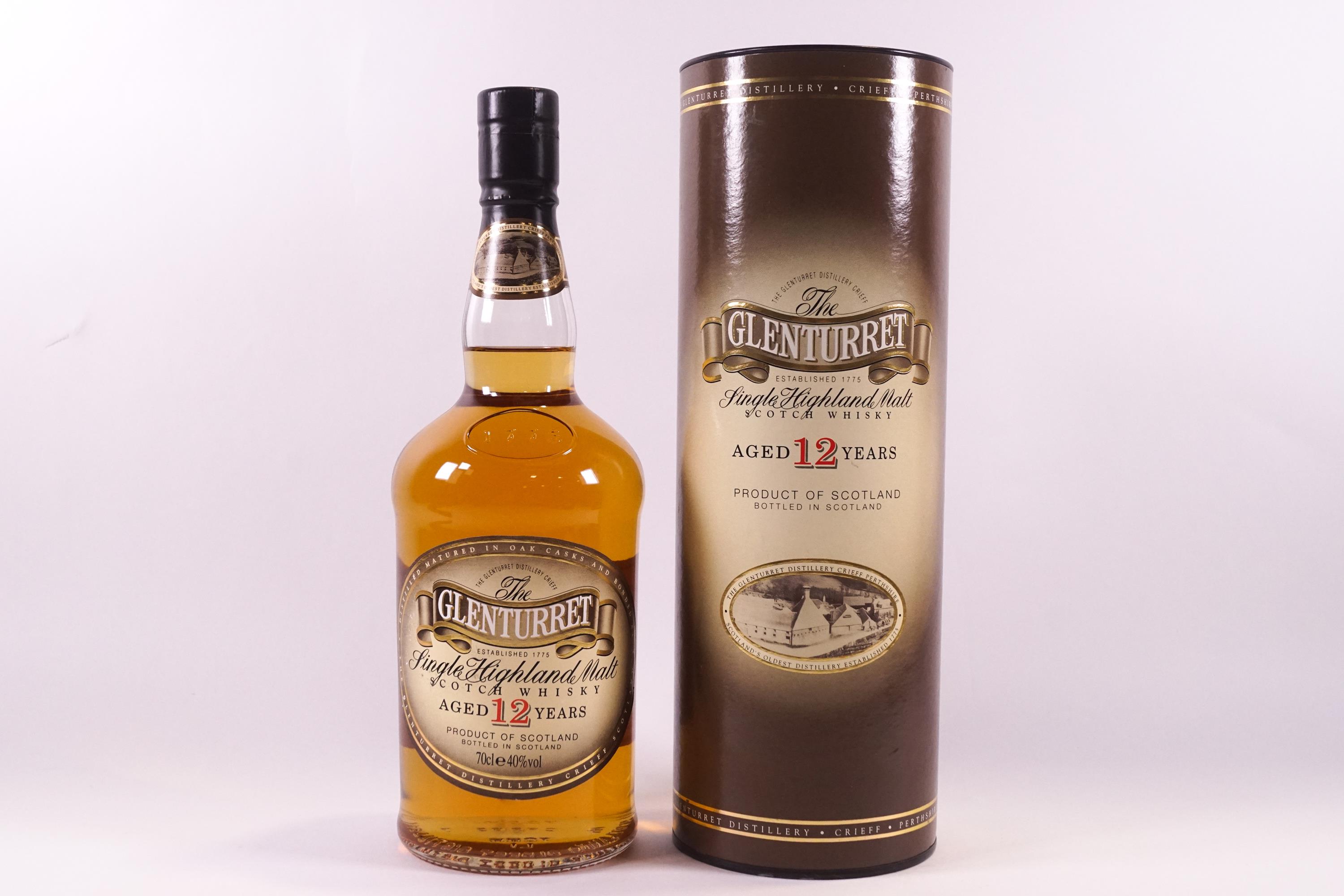 A bottle of Glenturret 12 year old single malt whisky