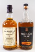Two bottles of whisky comprising:1 bottle Highland Park 12 year old whisky, 1 litre,