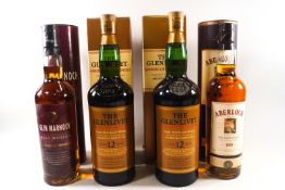 4 bottles of whisky comprising : 2 Glenlivet old oak whisky, 12 year old (1 litre, 40% proof,