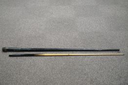 An Edwardian snooker cue with original lacquered case