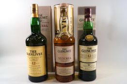 3 bottles of whisky comprising : 1 Glenlivet 12 year old (1 litre, 40% proof,