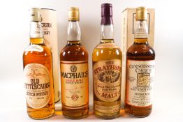 4 bottles of whisky comprising : 1 Strathspey (750ml, 40% proof); 1 Macphails 10 year old (750ml,