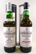 Two bottles of whisky comprising one bottle of Laphroaig 10 year old whisky, 40% proof, 700ml,