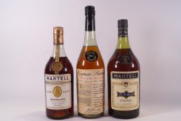 Two bottles of Martell Cognac and a bottle of Prunier's fine Cognac