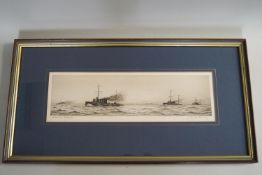 Frank Harding, 'Atlantic Patrol', etching, signed in pencil lower right, 16cm x 35.