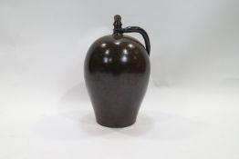 A French stoneware salt glaze oil jar with strap handle,