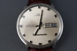 A Mido chronometer stainless steel wrist watch with leather strap. Reference 5049 / 5300173 46.