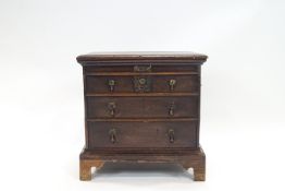 An 18th century oak chest with a hinged lid above three dummy drawers on bracket feet,
