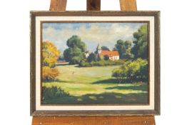 English School, St Peters Church, Silchester, oil on canvas, inscribed to verso, 33.