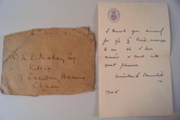A House of Commons 'thank you' letter bearing Winston Churchill's signature, dated 1945,