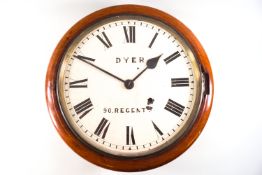 A mahogany cased wall dial clock, the painted dial signed DYER,