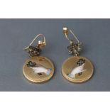 A pair of Victorian Italian earrings with enamelled religious motif and set with old rose cut