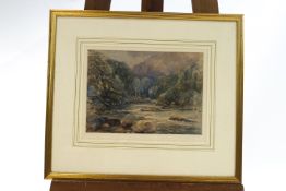 Attributed to David Cox Junior, 1809-1885, Welsh river landscape, watercolour, 21.