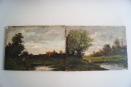 Barbizan School,19th century, Figures in landscape, oil on panel, 15.5cm x 21.