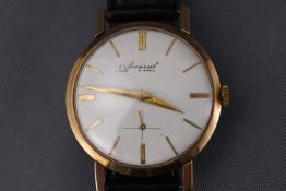 A 9ct gold cased Accurist watch, 21 Jewels mechanical movement and black leather strap, boxed 27.