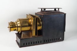 A Victorian brass and lacquered magic lantern slide projector,