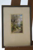 E.F Beckett, The Country Lane, watercolour, signed lower right, 13cm x 7.