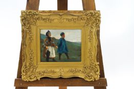 Henry Strachey (1863 - 1940), Boy and Girl walking, oil on panel, signed lower left,