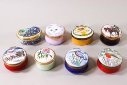Eight enamel trinket boxes by various makers including Crummles, Eden Enamels,