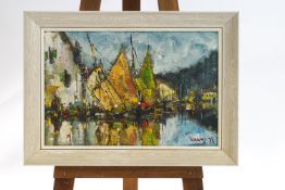 George R Deakins (1911-1982), Harbour Scene, oil on board, signed and dated 73 lower right,