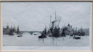 Rowland Langmaid, Pool of London, etching, signed in pencil,
