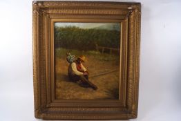 H Edgar Morelle, Peasant in a field, oil on canvas, signed lower left,