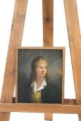 French School, Portrait of a young man with long hair, circa 1780, oil on mahogany panel,