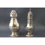 A George V silver sugar caster, of baluster form, 12cm high, London 1910, and another 11.