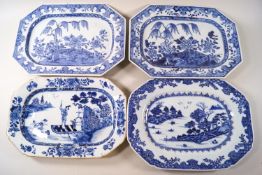 Five late 18th/19th century Chinese porcelain serving plates, each of canted rectangular form,