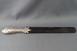 A Victorian tortoiseshell silver mounted page turner, overall 38cm long,