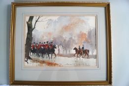 Brian C Lancaster (Bristol Savages), 'Blue, Tan, Grey & Red', , watercolour, signed lower right,